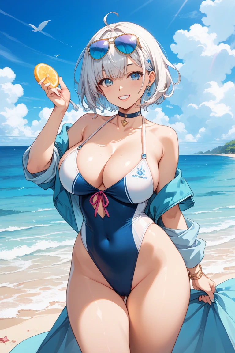 Large breasts、White Hair、Yellow Eyes、Swimwear、bikini