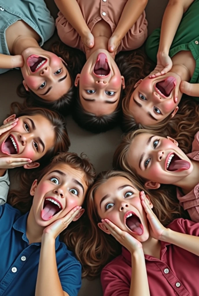 quintuplets picture animated‚ 1 girl and 4 boys‚ looking at the camera with peace sign and smiling