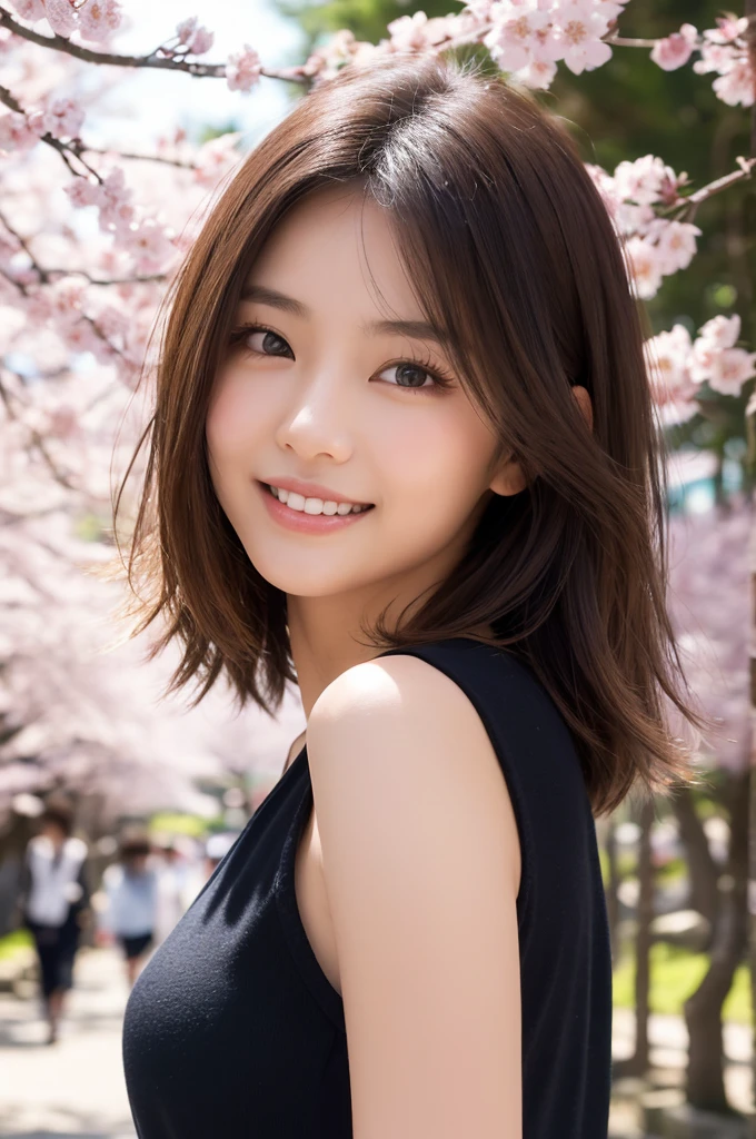 8K Super Resolution、Beauty、One Lady、Dark Brown Hair:1.1、Ultra-detailed face、Detailed lips、important、(Eyes meet)、double eyelid、Princess Eyes、 Beautiful Japanese Woman、Beautiful Japanese Woman、 Sensual lips、Bewitching body、Bust size 82、8 Life-size、Standing in a provocative pose facing forward with a well-balanced, natural body、Girlfriend in her 20s、(28 years old)、far and near method、Smile with a beautiful smile、 Wearing a one-piece dress、Hair blowing in the wind、Clear images、The sparkle of tiny eyes、Fine autumn leaves dyed red、color々Hair style、