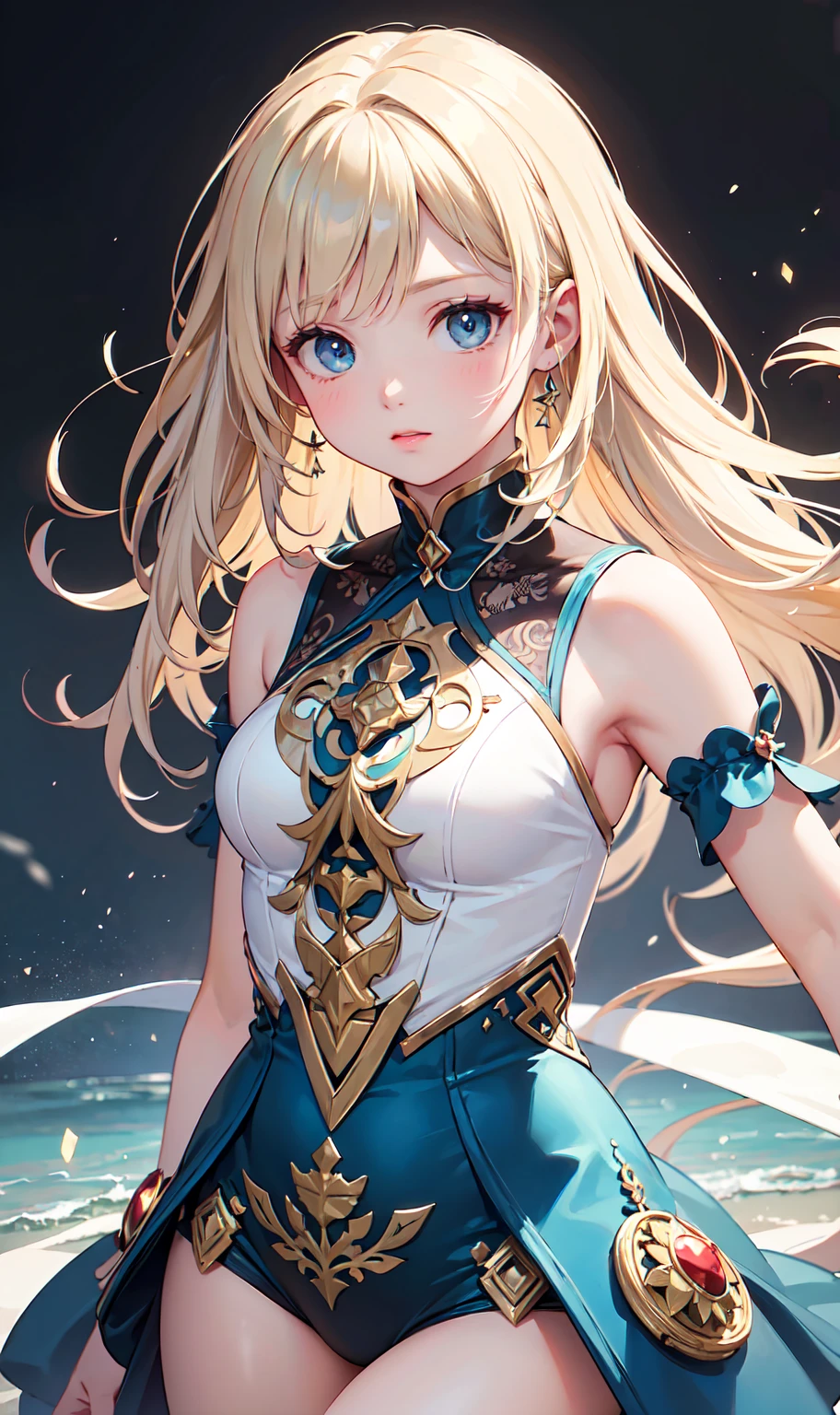 (photorealistic:1.4), (masterpiece, sidelighting, finely detailed beautiful eyes: 1.2), masterpiece*portrait, realistic, 3d face, glowing eyes, shiny hair, lustrous skin, solo, embarassed, (midriff), black underwear, blonde hair,