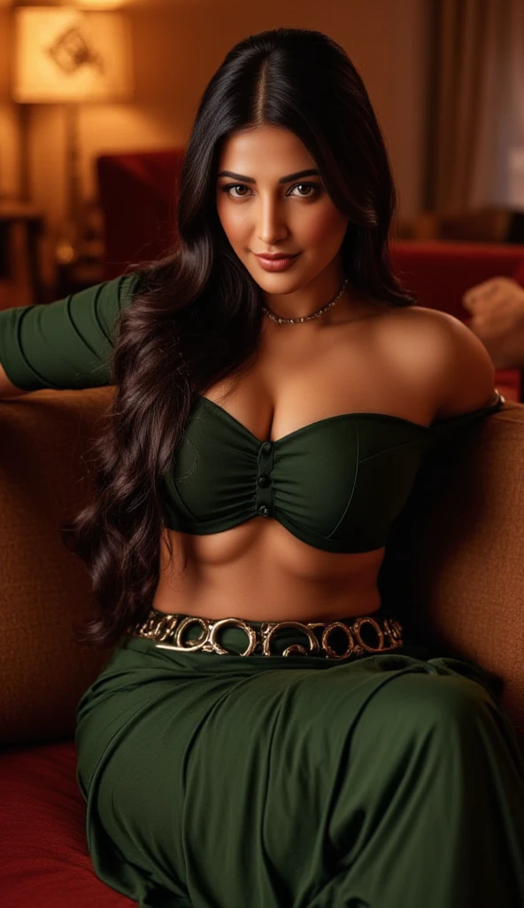 ultra realistic 8k cg, picture-perfect face, flawless, clean, masterpiece, professional artwork, famous artwork, cinematic lighting, cinematic bloom,
super realistic 8K, Perfect, clean , masterpiece, Professional artwork, famous artwork, face perfect,
23yo girl, solo, alluring step sister,(sexy Bangladeshi women:1.2),
beautiful woman,very sexy appearance, seductive , rosy cheeks, smooth skin,
huge breasts, smooth face, detailed face, smooth skin,shiny skin,highly detailed face, detailed face, perfect proportions, well-proportioned body of six heads, huge breasts, thin waist, navel, big butt , crotch gap, slim thighs,young woman,toned legs, long neck, big ,detailed hair, ,detailed breasts, slim waist,beauty, long eyelashes, hourglass body, juicy lips,Beautiful expression, beautiful eyes,
Looks good with straight long hair,
Black hair, long hair, silky hair, detailed bangs, (hair between eyes:1.2),
((Light olive eyes:1.2)),
gorgeous bright neon blue eye makeup and thick black winged eyeliner, peachy matte lipstick, looking into the camera,
detailed eyebrows,
(hourglass body:1.3), ultra detailed, best illustrated, showing off, seductive_pose, sexy eyes,full-body_portrait, Intrinsic exquisite details of (eyes, hair, skin, face, hands, fingers, anatomy), stunning otherworldly beauty, sexy pose,
She is Wearing ((teal Georgette Saree:1.5),(Off-Shoulder halter-neck Blouse:1.4))
full and juicy lips(dark red lipstick), belly jewelery, pearl necklace, pearl ear_rings, perfect fingers and nails, red_fingernails, golden ratio, seductive_pose, big_boobies,deep cleavage,
,professional photoshot, incredibly beautiful woman in the form of a 'Desi slut', elegant wild beauty and attractiveness, seductiveness and inaccessibility, beautiful, photoshot for Vogue magazines, sensual, ultra detailed, ,mature female,1 girl,cowboy_pose,naughty, (iu:0.8),cleavage,