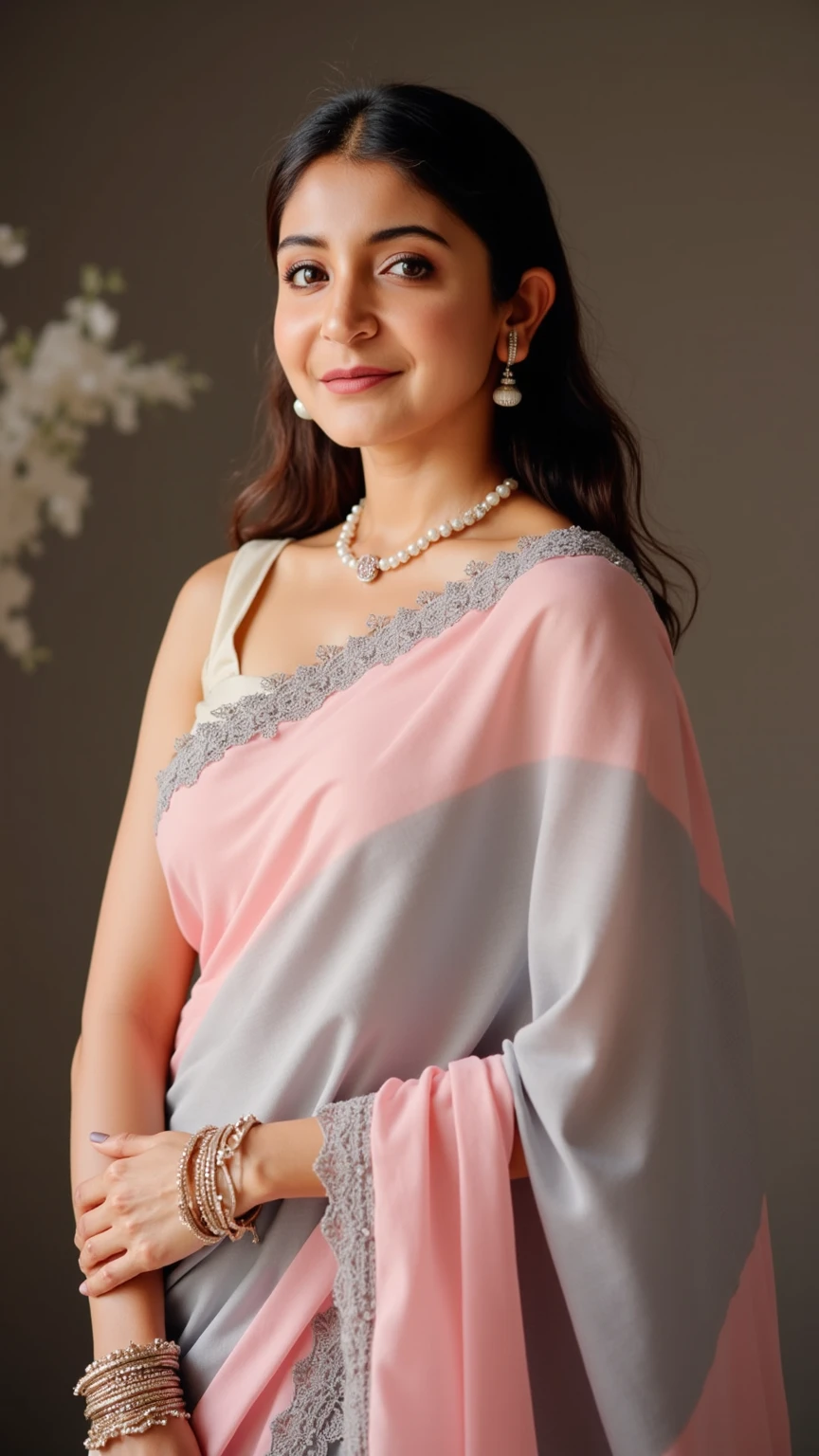 a woman round neck blouse and saree, round face,fair skin, beautiful face, angle face,big cheeks, curvy, swooping breasts, deep cleavage, open arms, sexy armpits,big penis, nipples, ass, necklace, (cinematic:1.3), woman in round neck blouse and saree leaning against a wall with a blue carpet, full body photogenic shot, wearing a round neck blouse and saree, wearing an round neck blouse and saree, wearing a round neck blouse and saree, in front of round neck blouse and saree, wearing a round neck blouse and saree, wearing round neck blouse and saree, in a silver silk robe, pr shoot, doing an elegant pose, full body portrait shot,