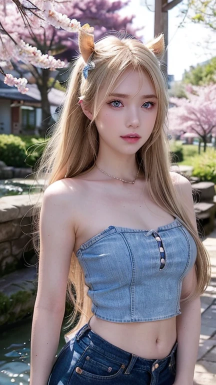 viking warrior, adorable girl, forest, cleavage, blonde hair, long hair, detailed face