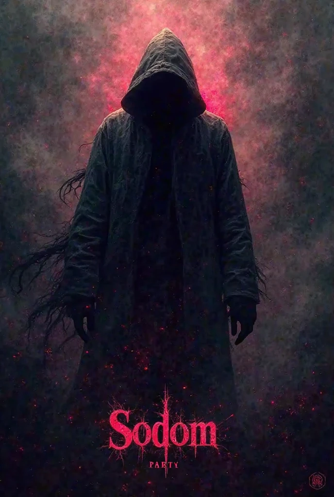 A white ghost with red lighting on the background. Place the white ghost between two building