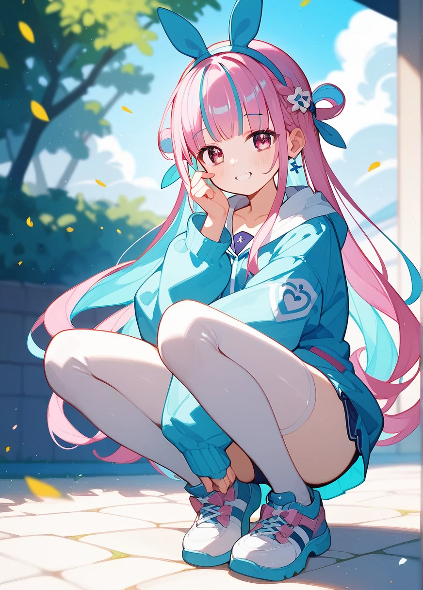 1girl in、A smile、Underwear、Cute underwear、Upper body portrait、Squatting panchira、
