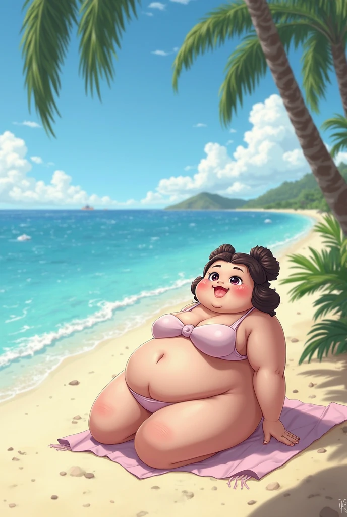 30 foot tall anime girl in bikini with breast on short guys face