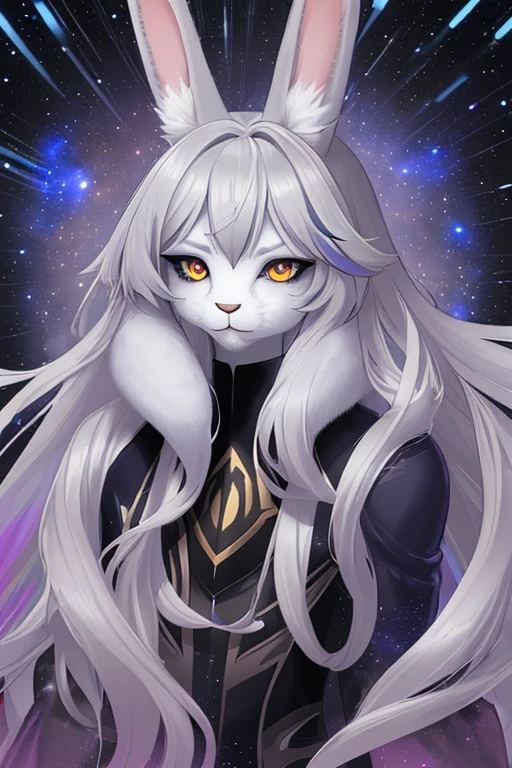 1人の獣女、pure white and very cute fox beast woman, black rubber suit, tattooed, white long wavy hair, sparkling gold big eyes, ABS, great proportions, full body shots, background kaleidoscope, 、the anime、, illustration, FANTASY, portrait、, animification, Highres, beste Quality, very high image quality, Super Detailed, ultra Realistic, pfotorealistic