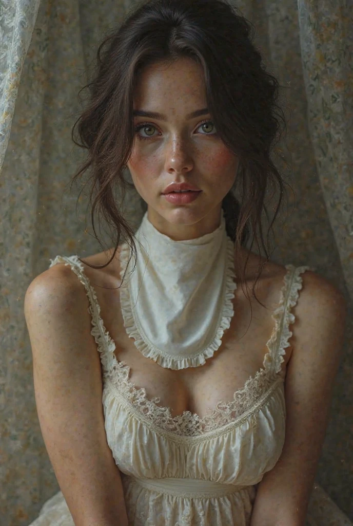 https://.seaart.ai/explore/detail/cm1k3gde878c73ci32n0 hyper realistic, freckles, beautiful brunette smiling, long hair, half body