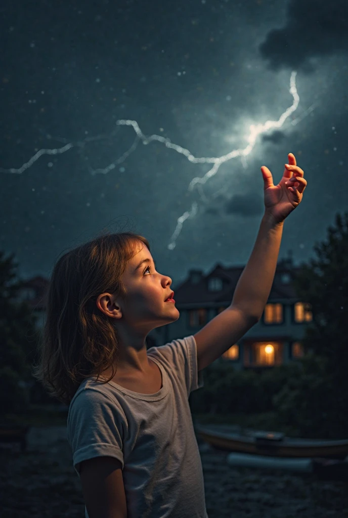 Girl child 10 years old, Russian ruivas in braids, com roupa de jaqueta de couro vermelha, fundo storm, ride into the storm, thunderbolt.