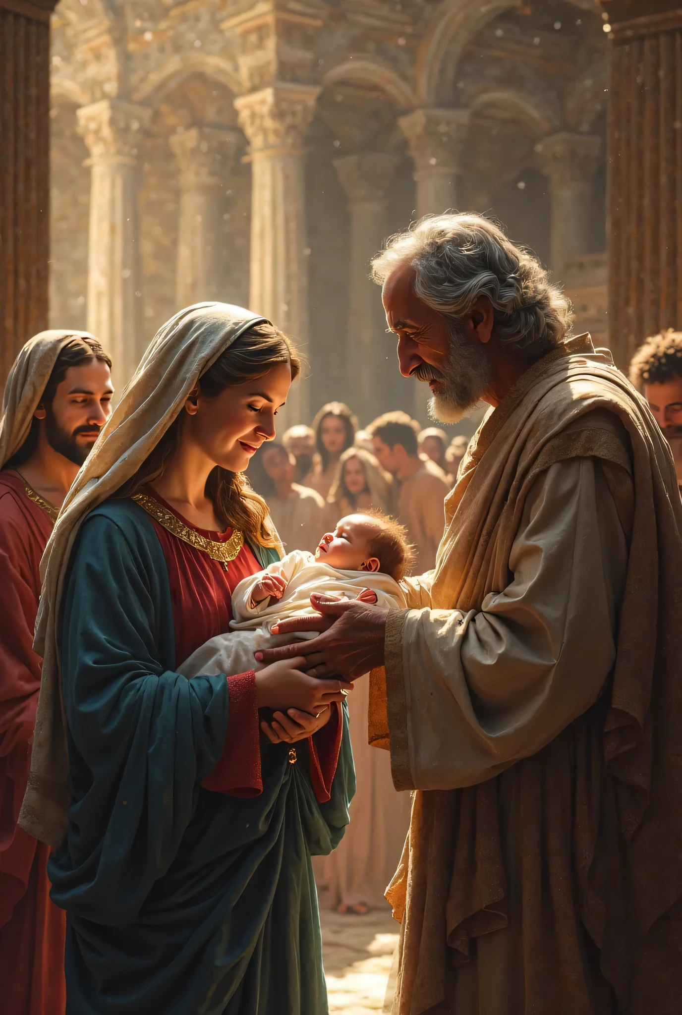 The Presentation of the Lord in the Temple with Simeon and Anna who are joyful