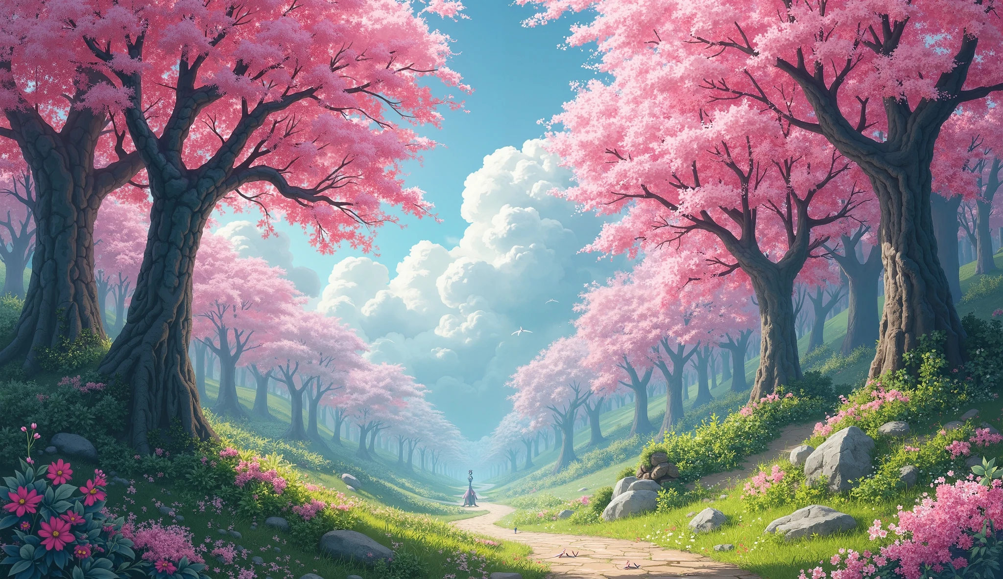 Painting of a man walking down a path in a forest - SeaArt AI