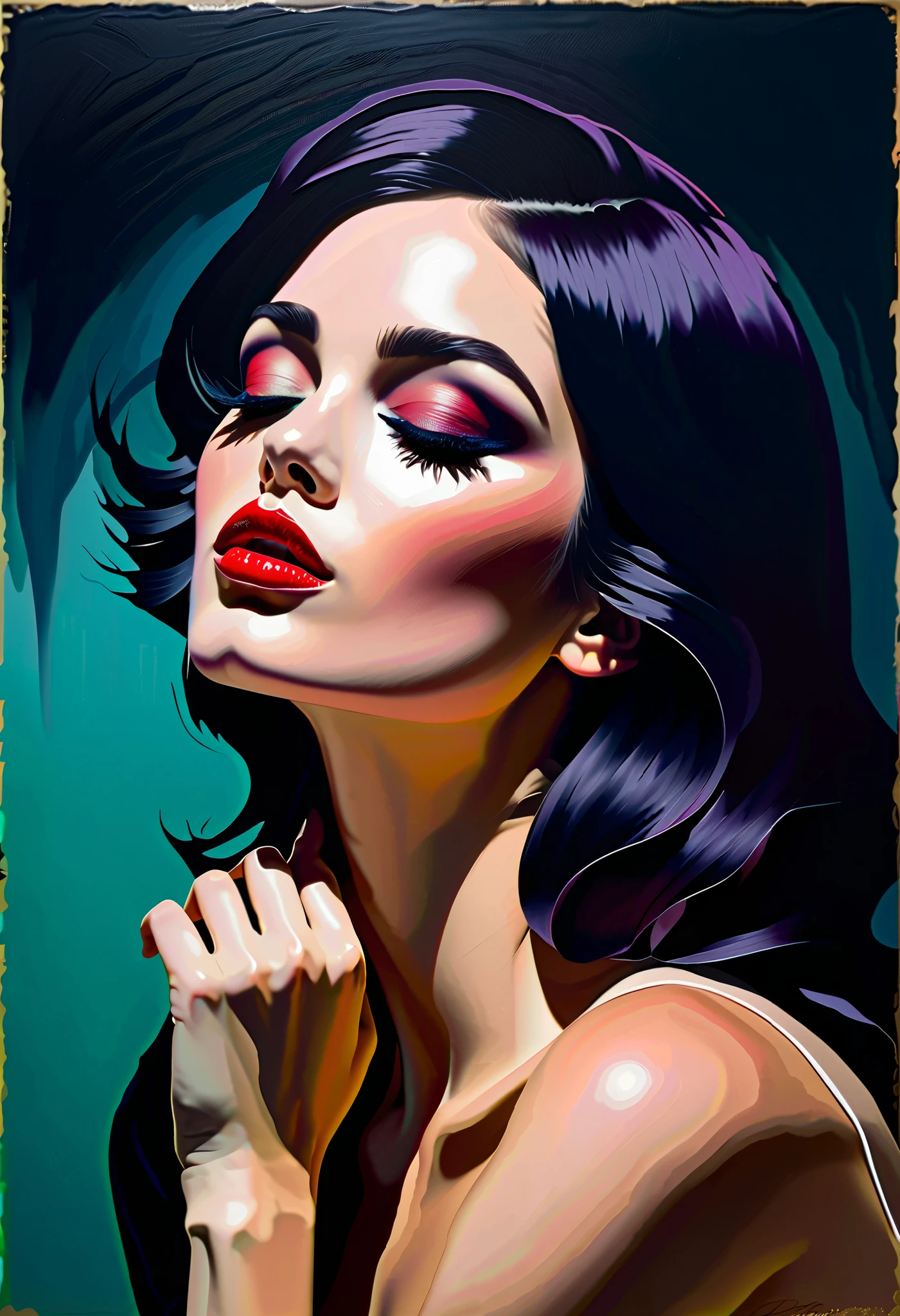 chiaroscuro technique on sensual illustration of an elegant woman, vintage beauty, eerie, very matte painting, by Hannah Dale, by Harumi Hironaka, extremely soft colors, vibrant, highly detailed, malcolm liepke painting, oil on canvas, high contrast, dramatic, refined, tonal, Create high contrast between light and shadow, Color curve,skiff,Veil,gauze、Semi-transparent wire stacking,transparent、chiffon,Organza yarn,