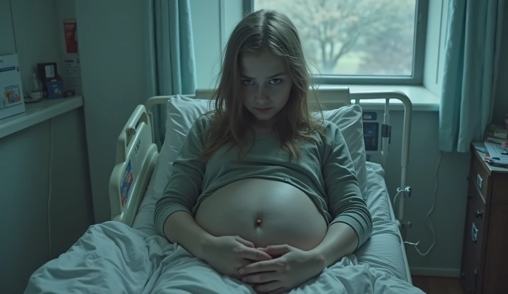((best qualityer)) ((detailded)) blonder woman, pregnant with health problems, downcast facial expression and worried look, She is very worried about her baby&#39;s health, which is in danger due to her anemia., with old looking clothes, waiting in a hospital waiting room
