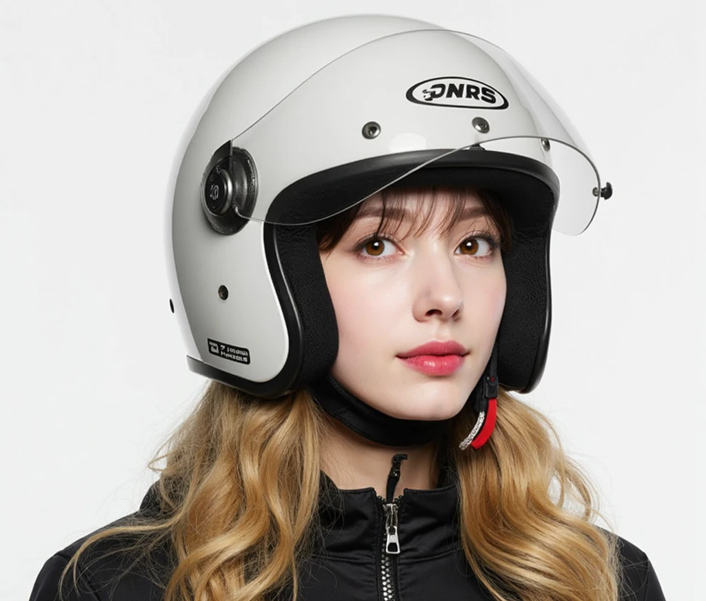 la mitad de un casco y la mitad de una cara