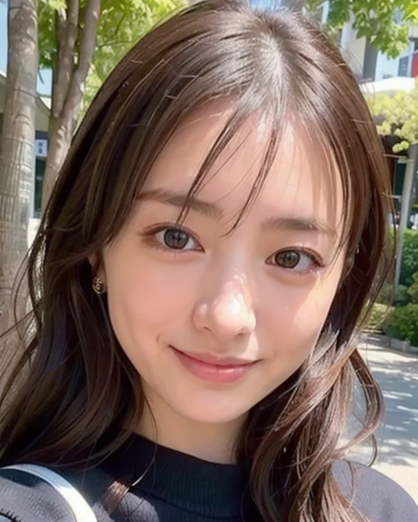 (top-quality、8K、32K、​masterpiece、nffsw:1.2)、Photo of a cute Japanese woman、A smile、beauitful face、(Slouched:1.3)、crouching down、(From  above:1.2)、(a closeup:1.4)、POV、camisole、large full breasts、(beautiful nipple slips:0.9)、outside of house、the wind、shinny skin、blurry backround、