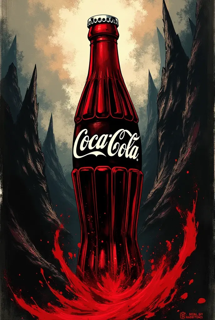 I need you to create a Coca-Cola in art version implementing the use of the German Expressionism artistic movement