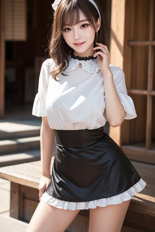 (masterpiece:1.3),(best quality:1.4),ultra high res,(detailed eyes),(detailed facial features),(detailed clothes features),HDR,8k resolution, solo focus, bangs, skin tight, (shiny skin),(slender girl),dreamlike,
(extreme detailed illustration),check commentary,commentary request,scenery,no text,
VirtualGirl-Rin, happy, smile, (small breasts), bangs, bob hair, short hair, brown hair, brown eyes, black choker,
1girl, (solo),
sexy Maid, Maid hair band,Maid dress,Maid apron,Maid skirt,Maid stockings,black leather shoes,