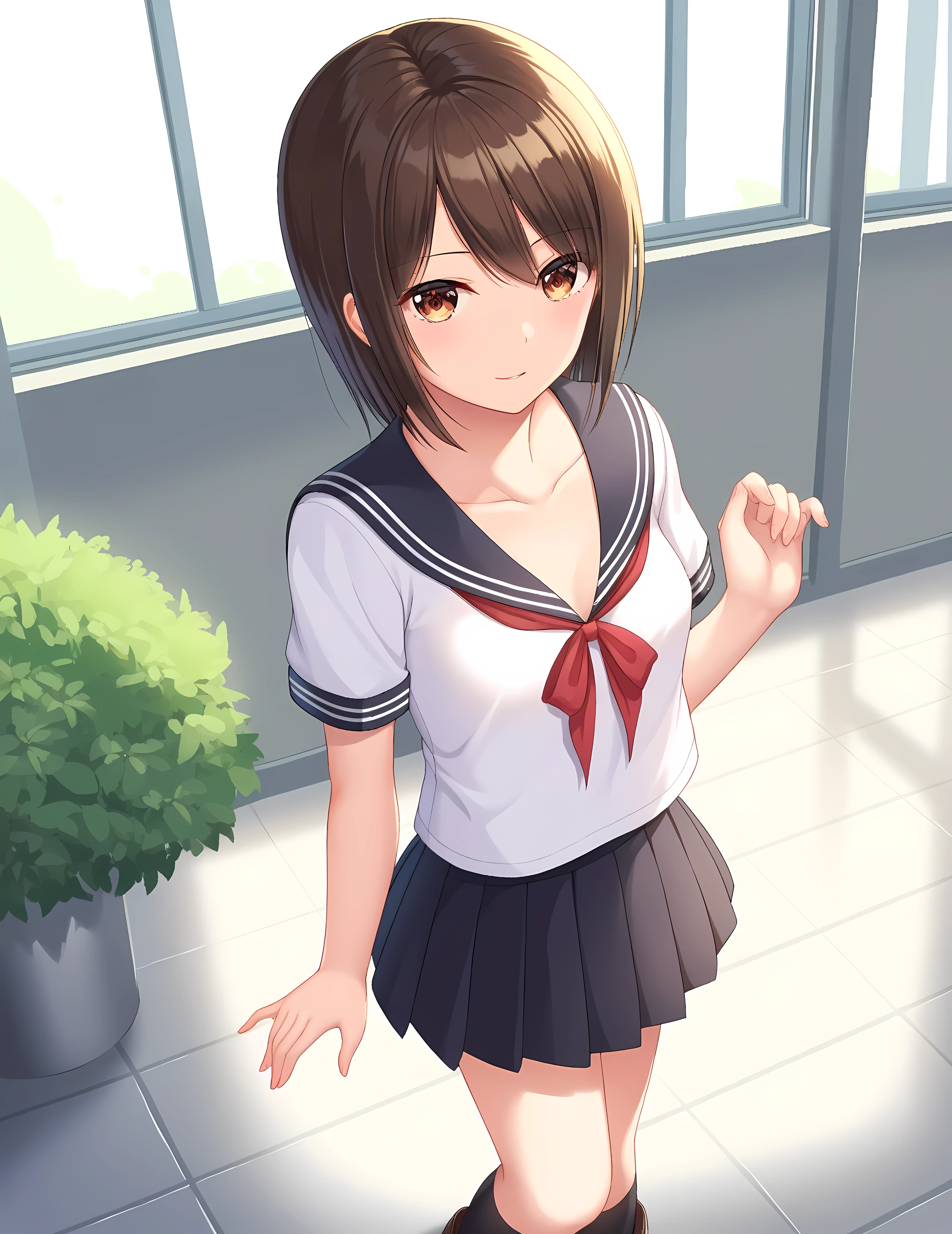Blushing、High school girl with stomach ache