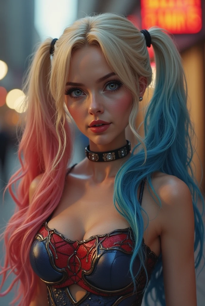 Harley Quinn, beautiful, blonde, red and blue makeup, full body, in stylish clothes, outside on the street, (((thin, small)), photorealistic, photo, masterpiece, realistic, realism, photorealism, high contrast, trending photorealistic digital art on Artstation 8k HD high definition detailed realistic, detailed, skin texture, hyperdetailed, realistic skin texture, armor, best quality, ultra high resolution,  (photorealistic: 1.4), high resolution, detailed, raw photo, sharp re, by lee jeffries nikon d850 film stock photography 4 camera kodak portra 400 lens f1.6 rich colors hyper realistic texture dramatic lighting irrealengine trend in artstation cinestill 800,  
Task complete5% --auto --s2