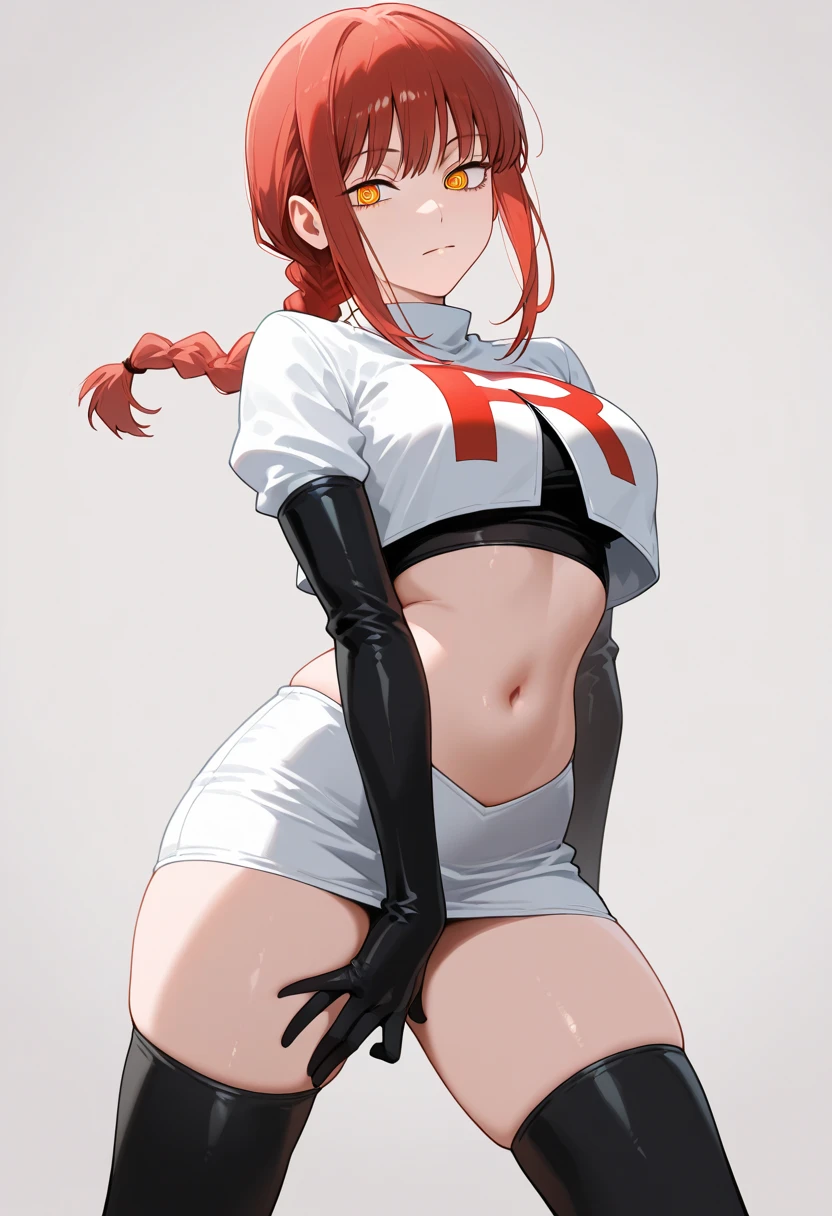 otima qualidade, obra prima, feminino, Jessie, long hair straight back, olhos azuis, uniforme de foguete da equipe branca,sexy, sbikini, Pose envergonhada, esbelta, magra, luzes ambientes, detalhadas, luvas pretas curtas, r vermelho na roupa, Standing in a city, Saia, brincos