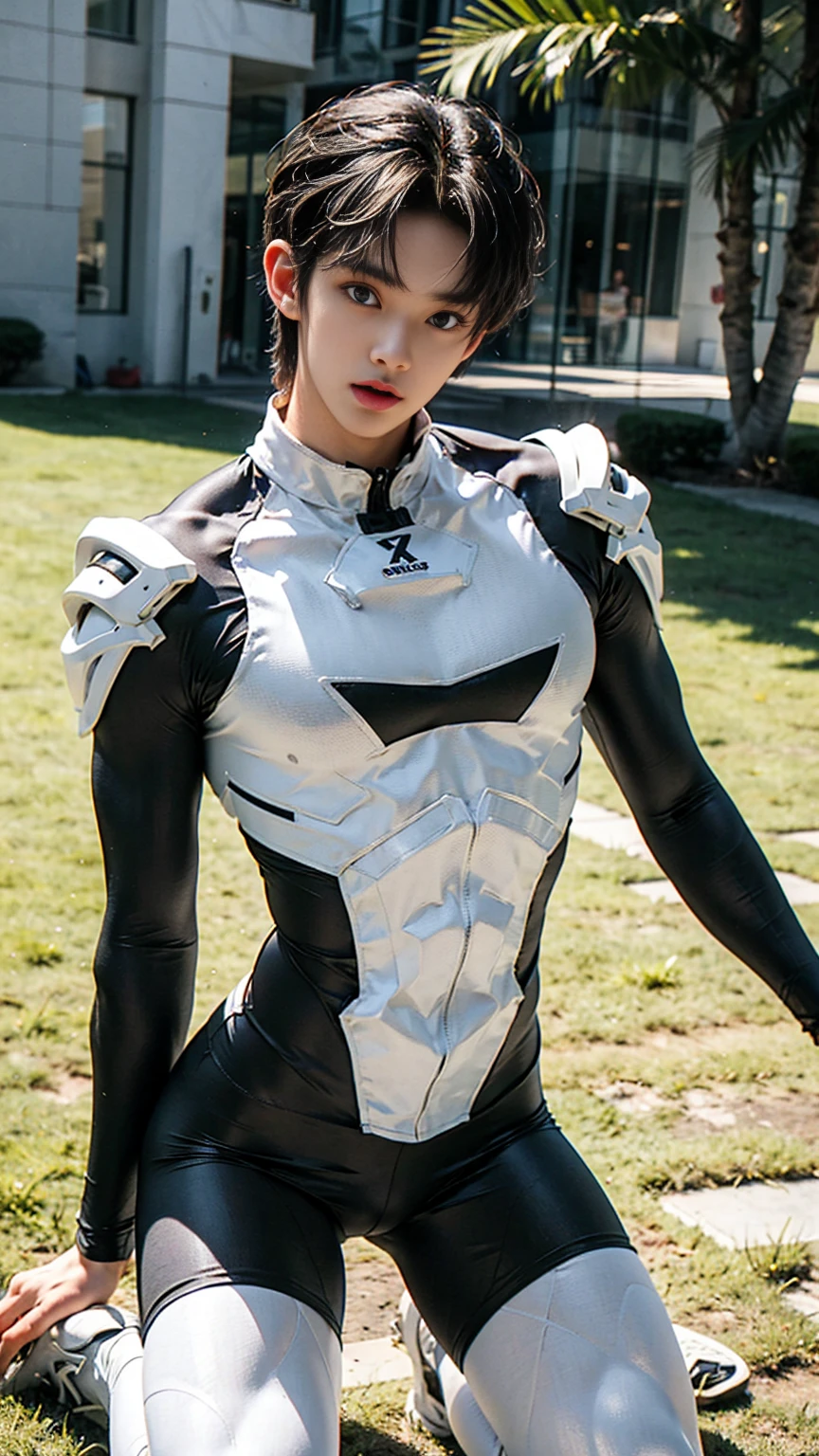 (masutepiece,High resolution,ultra - detailed:1.0),1(man,Robot man),Perfect male body,Look at the camera,Delicate eyes and delicate face,extremely details CG,Unity 8k wallpaper,intricate-detail,solo person,Detailed face, (Futuristic super tight micro piece white bodysuit), Best Quality, hands visible, (White Gloves), short hair:1.5 , full length shot(fls) , big thighs , insane details, hyper details ,16k resolution , ultra-high clarity , hyperrealism, uhd,(K-pop idol ), thick thighs, male , ((unrealistic wide hips , unrealistic wide pelvis )), ((only man , only male)) , ((ultra realism , ultra photorealism)) , (sexy , eroticism , nsfw) , mature man , pectoral, full length shot(fls) , (heavy armor)
