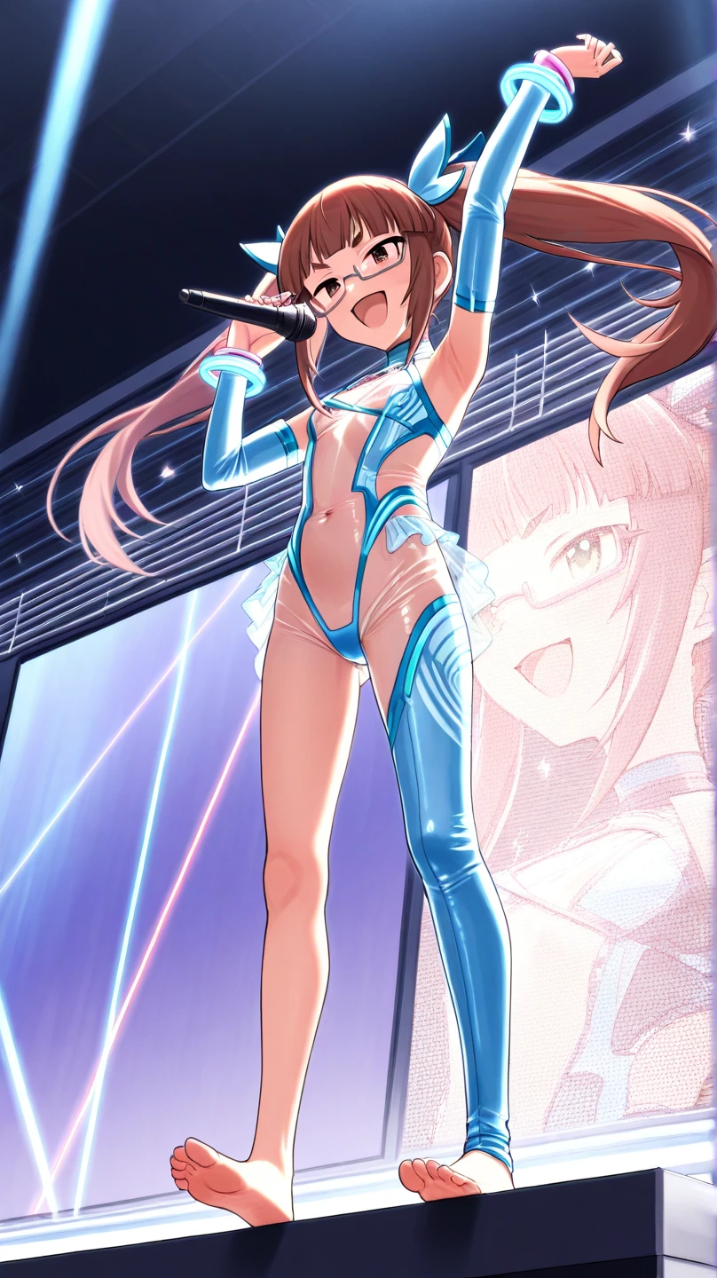 (((pixel-perfect, detail-perfect))), watanabe you, 1girl, leotard, spinning, time travel, super power, superhero, tornado, super tornado, whirlwind, twirling, super speed, bare legs, anime, super spin, standing, detailed, boots, gloves, rapid gyration, smile