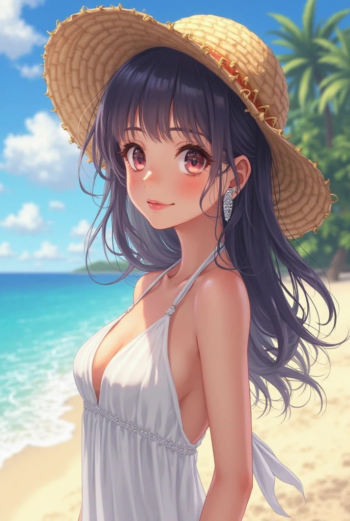Very cute and beautiful girl,white sundress with small ruffles,(very detailed beautiful face and eyes:1.2),
Cowboy Shot,(Laugh),Black hair,(Sitting on a picnic sheet),Beach,picnic basket,sandwich,(From above),
(Best Quality,masutepiece:1.2),(Intricate details),Extremely detailed,hight resolution,Solo,
Natural lighting,Hair fluttering in the wind,Beautiful detailed sky,(Realistic),