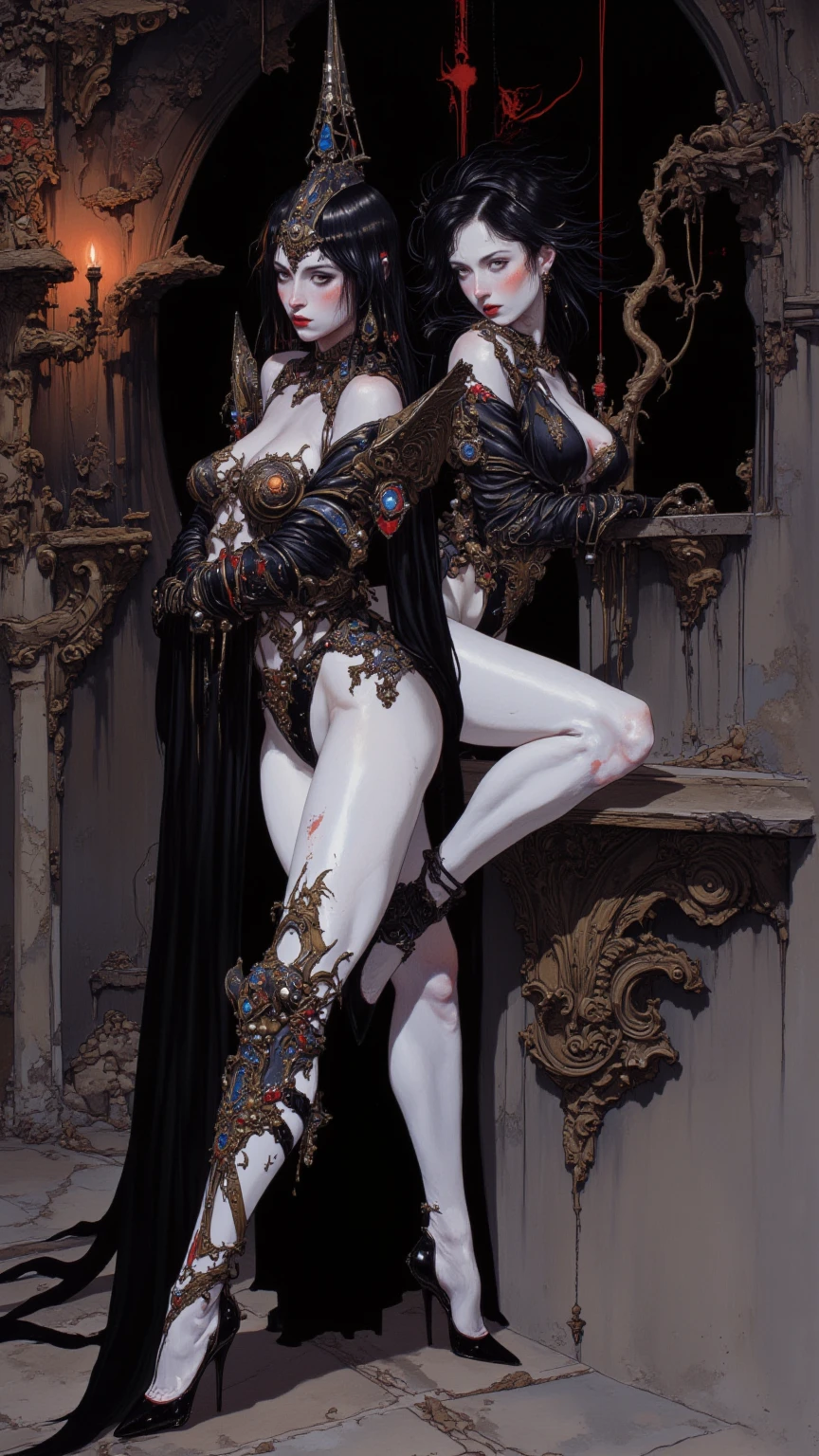 Woman alone, European woman, (((wide hips: 1.5))), 8k, absurd res, ((wide eyes: 1.4)), flawless face, woman with a soft body, (crisp black deco style formal business clothing), 1woman, solo, average body, natural body, full body image, 8k, masterpiece, highly detailed, (detailed golden eyes), expressive detailed eyes, pale skin, ((symmetrical eyes)), detailed pupils, realistic skin, some freckles, realistic skin texture, ((small breasts: 1.3)), analog style, (chin length hair), ((dark hair: 1.5)), deco cyberpunk setting, entire head and body image, ((her entire head and body must be in view)), perfect anatomy, anatomically correct, ((pale skin)), ((wearing flat boots: 1.3))