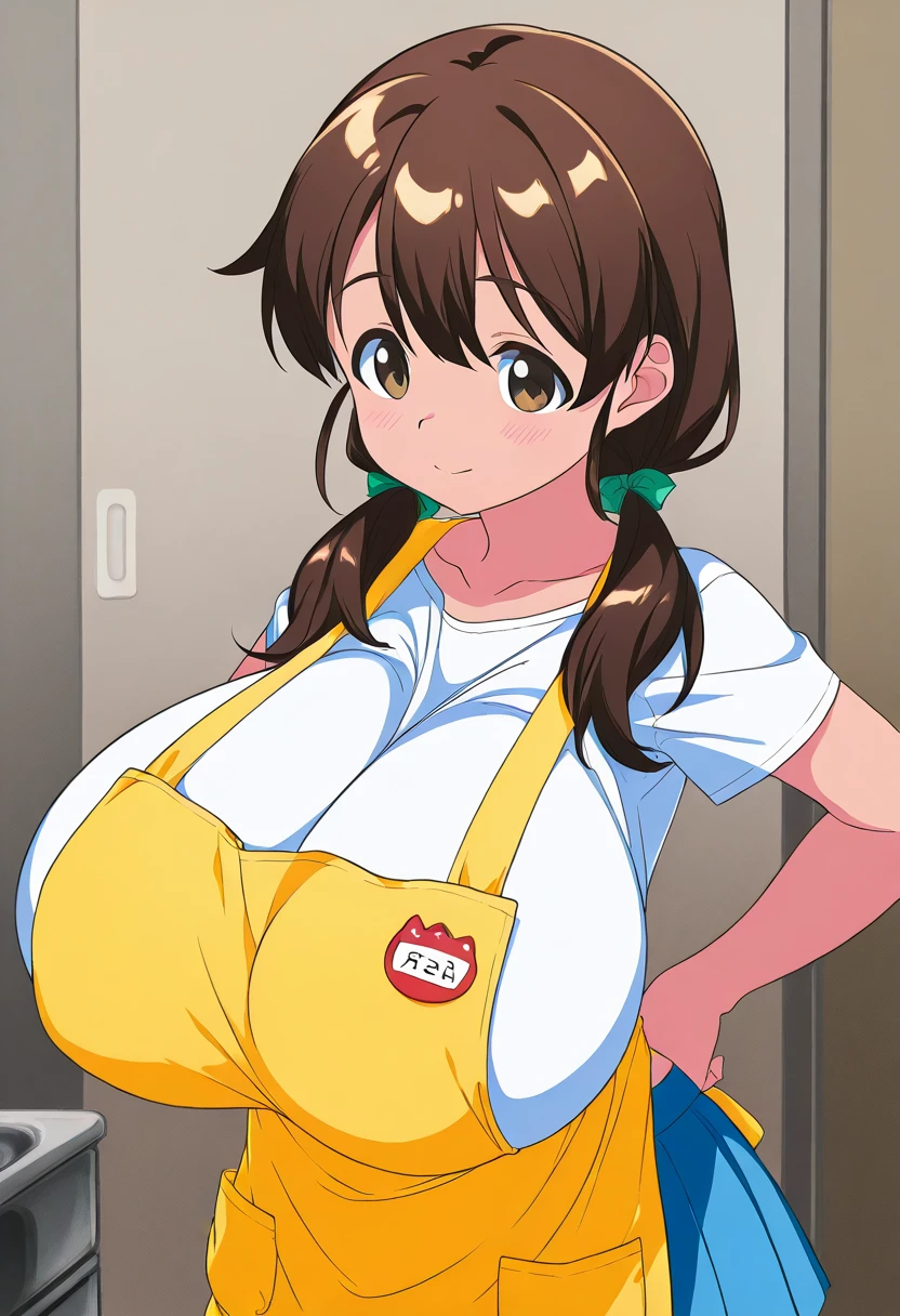 Score_9, score_8_up, score_7_up, score_6_up, score_5_up, score_4_up, source_anime, cute girl, detailed eye, deliverer girl, sleeveless, DHL company logo, yellow uniform, yellow pants, cap, ponytail, sagging gigantic huge biggest breasts, huge dark areolae, areola slip, dark nipple, hairy stomach hair, hairy armpit hair, Japanese, cute Japanese, midriff-baring, sweating, heart mark words, in house entrance, opened door, delivery atmosphere, wide hip, tanned skin, cum shot, cardboard boxes, blushing smile, handjob, penis, hand down, wink
