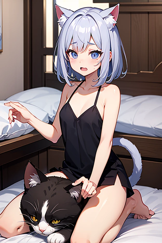 Muscular, thick thighs, small chest, top, sleeve fulfilled, panties, short skirt, thigh rings, sofa bottom, legs open, supported, pretuberance