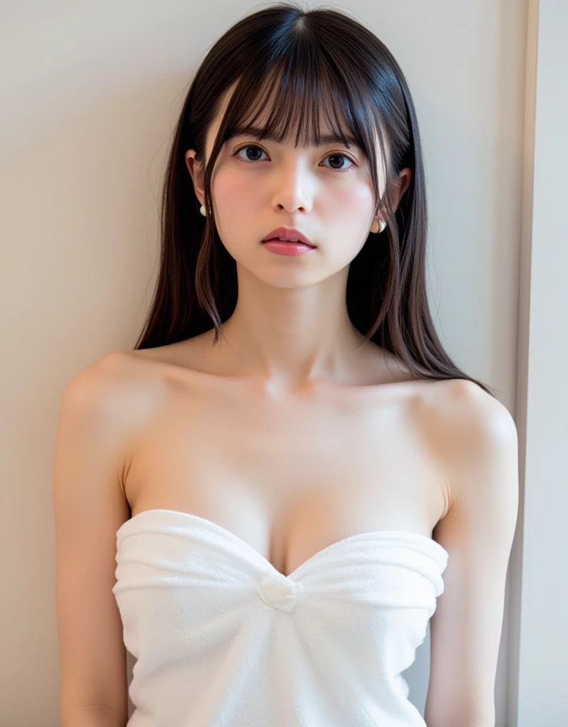 lens: 135mm f1.8,(Highest quality), (Cute and beautiful 14 year old Japanese girl), (Moist lips), Narrow eyes, double eyelid,Delicate clavicle,Flat Chest,Shortcuts, shame, A faint smile,(Professional Lighting:1.2), (Completely naked), (Sunburned skin:0.2),Full body photo、Full Body Focus、Stand upright、Showing from the knees up、sit、Anatomically correct、Top-down angle