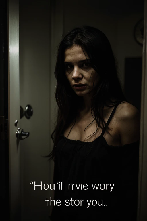 **Film Title:** "The Oath"
**Poster Description:**
The background is dark and mysterious, suggesting an atmosphere of suspense. At the center, a woman with her back to the viewer, dressed simply and with long, dark hair, makes an oath sign with his fingers (pussy), increasing the mystery around you. Your figure contrasts with the dark background, standing out for its subtle lighting that only highlights its contours.
Above the woman, in sinister and red letters, is the title "The Oath", conveying a feeling of suspense and intrigue. down, in smaller letters, "A psychological thriller", reinforces the film's genre.
in the bottom right corner, a subtle detail reveals shadows cast in a dark environment, suggesting a sinister presence. The poster set creates a sense of mystery and suspense, evoking the style of a psychological horror film in an intriguing and impactful way.