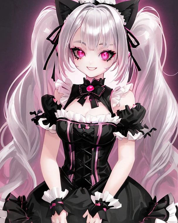 , Colossal, Twin Tails, Silver Hair, Gothic Clothes, Vintage Gothic, Heart Pose, Dark Place, Temple, Cute, Chain, Face Up, Tongue, Pero