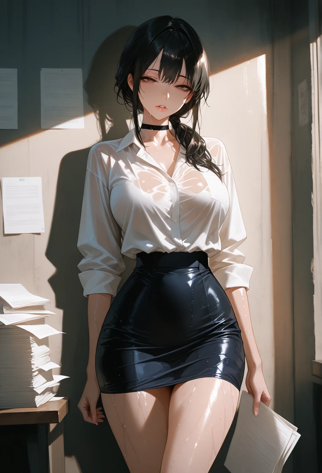 1 mulher, fama, 19 anos, (estudante:1.1), (detalhado eyes:1.5), olhos de qualidade, Camisa, (Manga curta:1.1), destentado, (destentado Shirt:1.5), ((long branco pencil skirt:1), (branco:2)), (school sandal:1.1), (corpo todo:1.1), (branco clothing:1.2), alta qualidade, detalhado, ((melhor qualidade)), (obra de arte), ((Qualidade 4K))