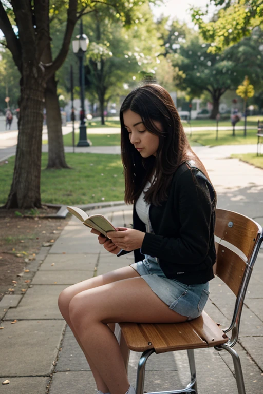 A girl on a park bench reads a book on the cover with the inscription "How to become happy"