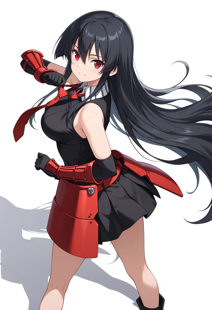my hero academia uniform, siren eyes, dark red eye color, muscular arms, long jet black hair with bangs, arms crossed, lesbian, dominant, Mole Under Eye, Devil Pupils, Tsundere, faded scare over right eye, tall, nonchalant, 1girl,