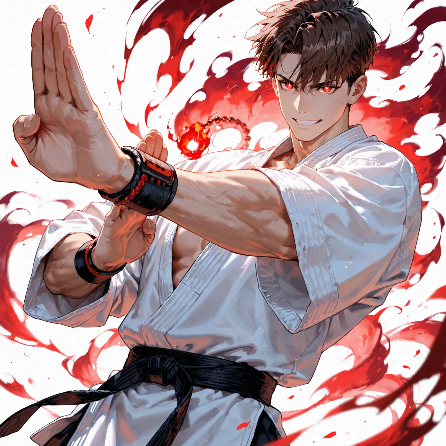 Haori, male, Demon, demon skin color, Aura, Temple Background, martial artist gi