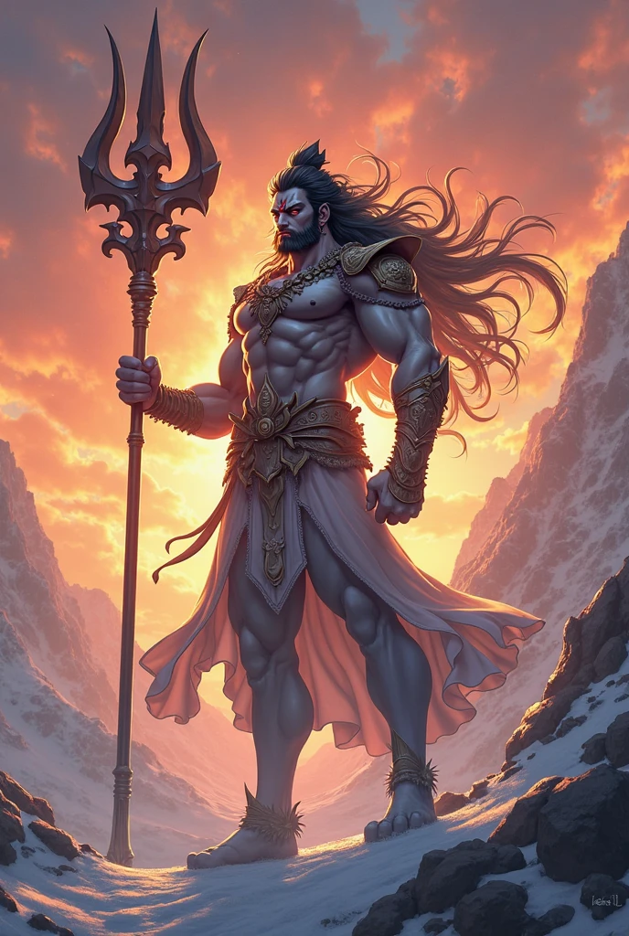 a man sitting on a rock with a spear, god shiva the destroyer, lord shiva, shiva, indian god,  hindu godbody, hindu god, amazing wallpaper, hindu gods, hd wallpaper, inspired by Kailash Chandra Meher, hinduism, narasimha, by Daryush Shokof, attractive male deity, hanuman!! head building