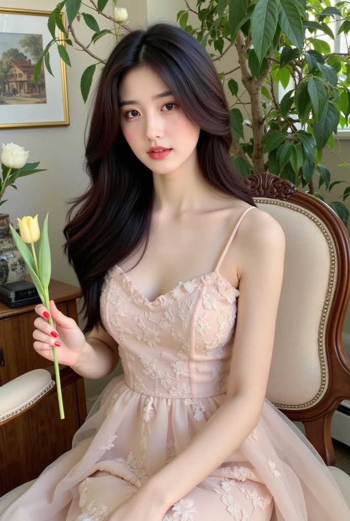 (masterpiece:1.2,highest quality),Photographed with an ultra-wide-angle lens,blur the background,1 High school girl,emphasizes the chest,(medium breasts),Cute ,brown hair,detailed and beautiful eyes,blushing face,healthy skin,looking at the viewer,smile,(resort scenery),8K resolution, Wedding dress