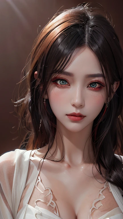 Photorealistic Appetizing slice of cherry cheesecake with chocolate, delicious, fragrant, close-up, highly detailed, intricate detail, raw photo, lifelike rendering, immersive atmosphere, chiaroscuro, moody lighting, Tifa Lockhart