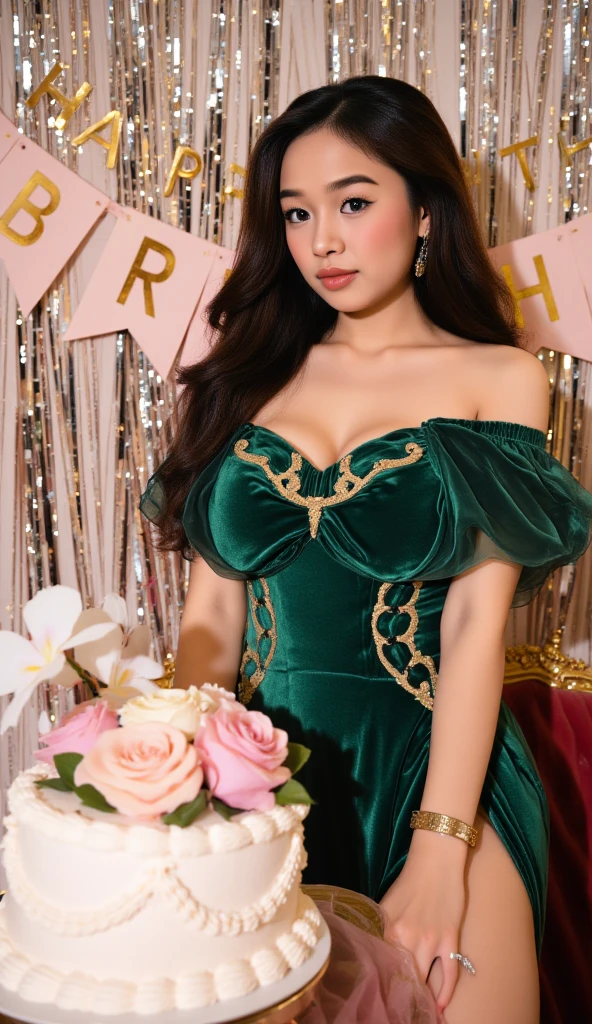 (high quality:1.5), (((8k))), extremely detailed, (High detail:1.2), Solo, (HotLexi Woman)), 24 year old Asian female, (Green natural eyes), ((perfect anatomy)), (in mansion), (black luxury dress strapless with gold details),