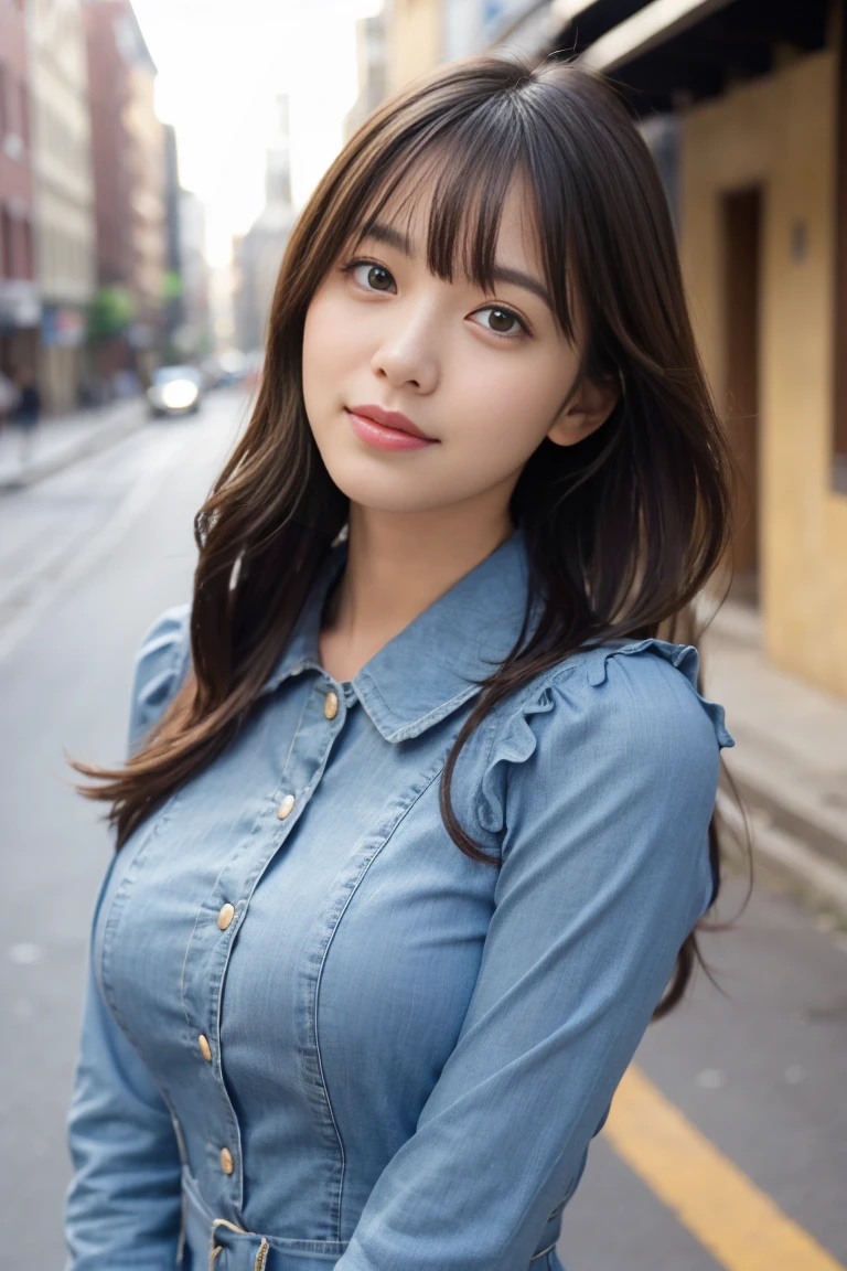  (highest quality,masterpiece:1.3,Ultra-high resolution,Surreal),(Photorealistic,Very detailed,Caustics,8K),(Very detailed,Realistic:1.4,RAW shooting),1 girl,JK,(Smiling and looking down at the camera),(Front shot:1.1),(Look forward),17 years old,Super cute,high school girl、(bright personality),Japanese,glamorous,(Big Boobs),(close),(Chest focus),street,sunlight,Natural light,(Backlight),(A bright light shines from behind),(Lens flare),Professional writing,uniform,(mini skirt),(Trendy Fashion),(Full Body Shot),(No makeup)