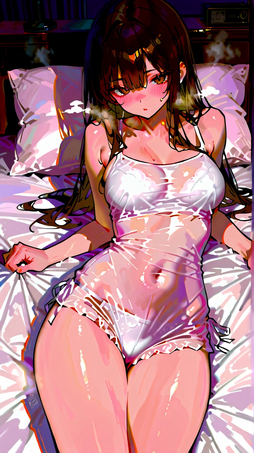 1 girl, the best, masterpiece, HD, (whole body), Symmetrical, alone, (whole body from head to toe), ((moro liberation front)), Slingshot bikini, unrealistic, (( camel toe)), ((((translucent bikini)))), ((((translucent)))), ((((transparent)))), (((transparent clothing))), whole body视图, Gaze towards the camera, ((Isometric pillow diagram)), ((dakimakura)), (Lying in bed),Physically based rendering, beautiful women, Perfect body, Smile, bedroom, Giant breast, barefoot, toe