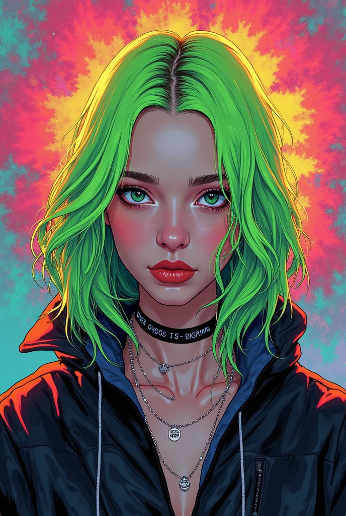 (masterpiece, best quality:1.2),1girl, solo, <lora:DuskfallArt:.7>, short hair,  yellow eyes, rainbow hair,   bangs,   parted lips, best ratio four finger and one thumb, looking_at_viewer, cowboy_shot,