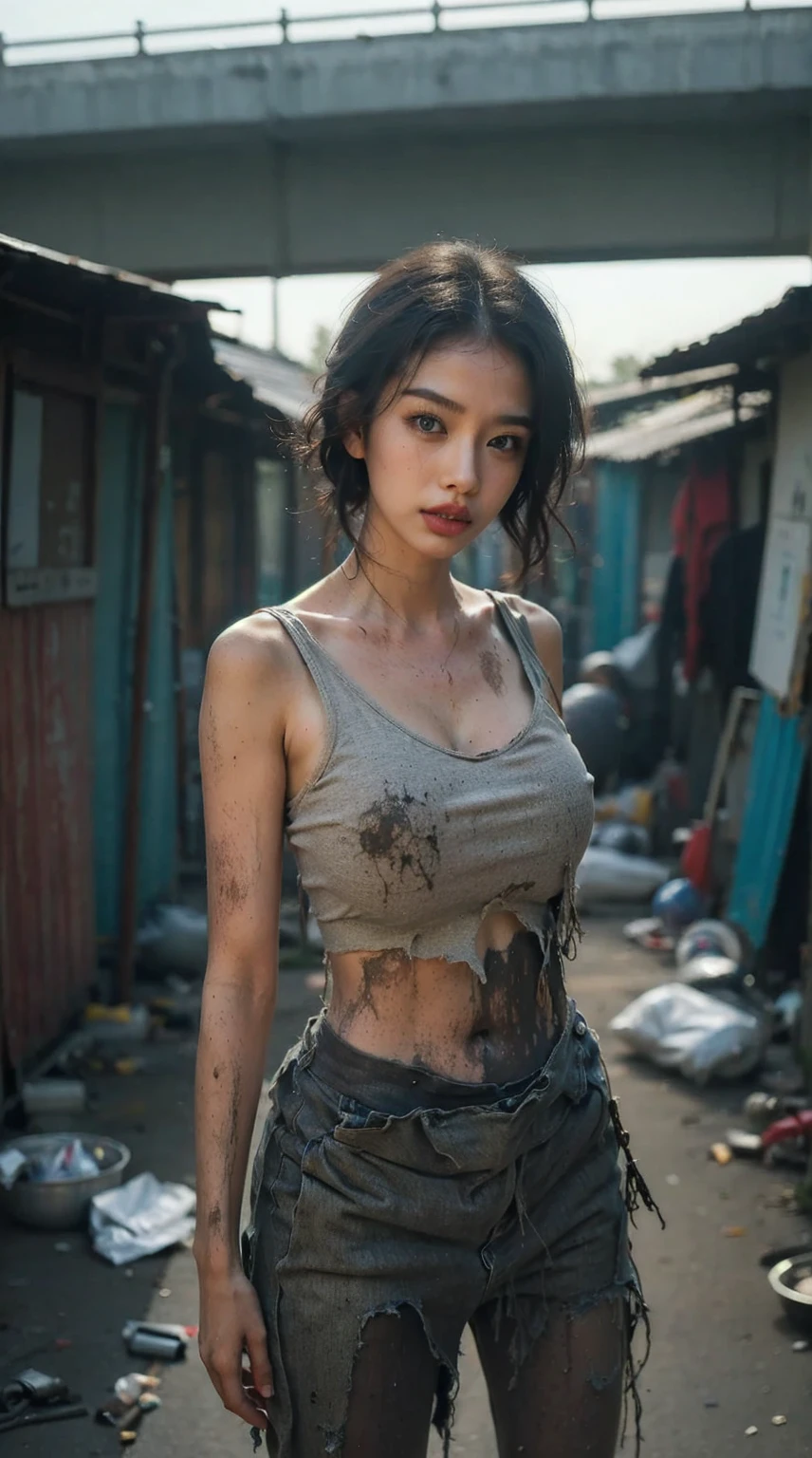 meidusha,Milf,一personal, Sexy beautiful Chinese woman,huge,Filled with milk,Buttocks lift,Chopping,The ruins are filled with black sea water,Stretch your legs forward,Left and right separation,T-back exposed, Rubble piles,Piles of food scraps,Sewage urine covers bare feet,His body and face are covered with black spade tattoos on his abdomen,The white bikini she was wearing was torn,Brown stains all over the bikini,White silk thong embedded in ass crack, Urine dripping from above,Facial expressions are expressions of emotions,Exhausted,extremely tired expression ,Clearly rendered from hair to toes,Reflecting the movement of water,Show the effect of water drop splashing,8K High Definition is Unique,personal,Extremely realistic,Wasteland style