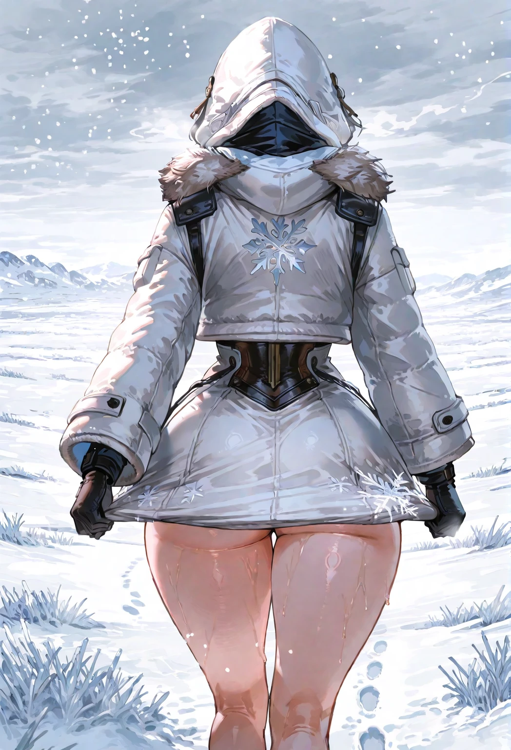 1girl, <lora:sxz-niji-v2:0.4> , <lora:ice-style-samurai-darquelilly-v1:1>, icestylesamurai, dark skin, gloves, wide sleeves, , tassel, sash, fur trim, perfect ass, thick thighs, pants,