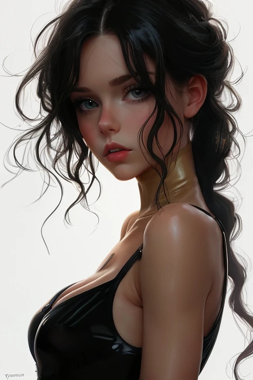 a hyper-realistic portrait of a young woman, half asleep, under a tree, inside a forest, lots of rain, in the middle of nature, 22 years old, realistic, (lying on her side), she is wearing a red panties, (wearing minimal dress), sexy, (huge breasts 2:1), wet clothing, short brown hair, (hair tied with bows), curved, SFW
