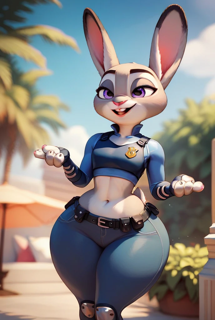 melhor qualidade, obra de arte, Sozinho, 1 garota, JudyHopps, uniforme policial, peitu pelada mostrando a buceta