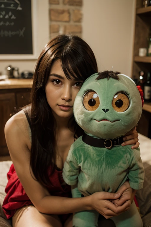 during sex、((During intense sex:1.3))、Pink Panties、Breathless face、Missing、After the attack、sweating、Expression of the state of excitement、((Green dinosaur costume)), Detailed eyes and face, Professional photography techniques, Perfect Anatomy