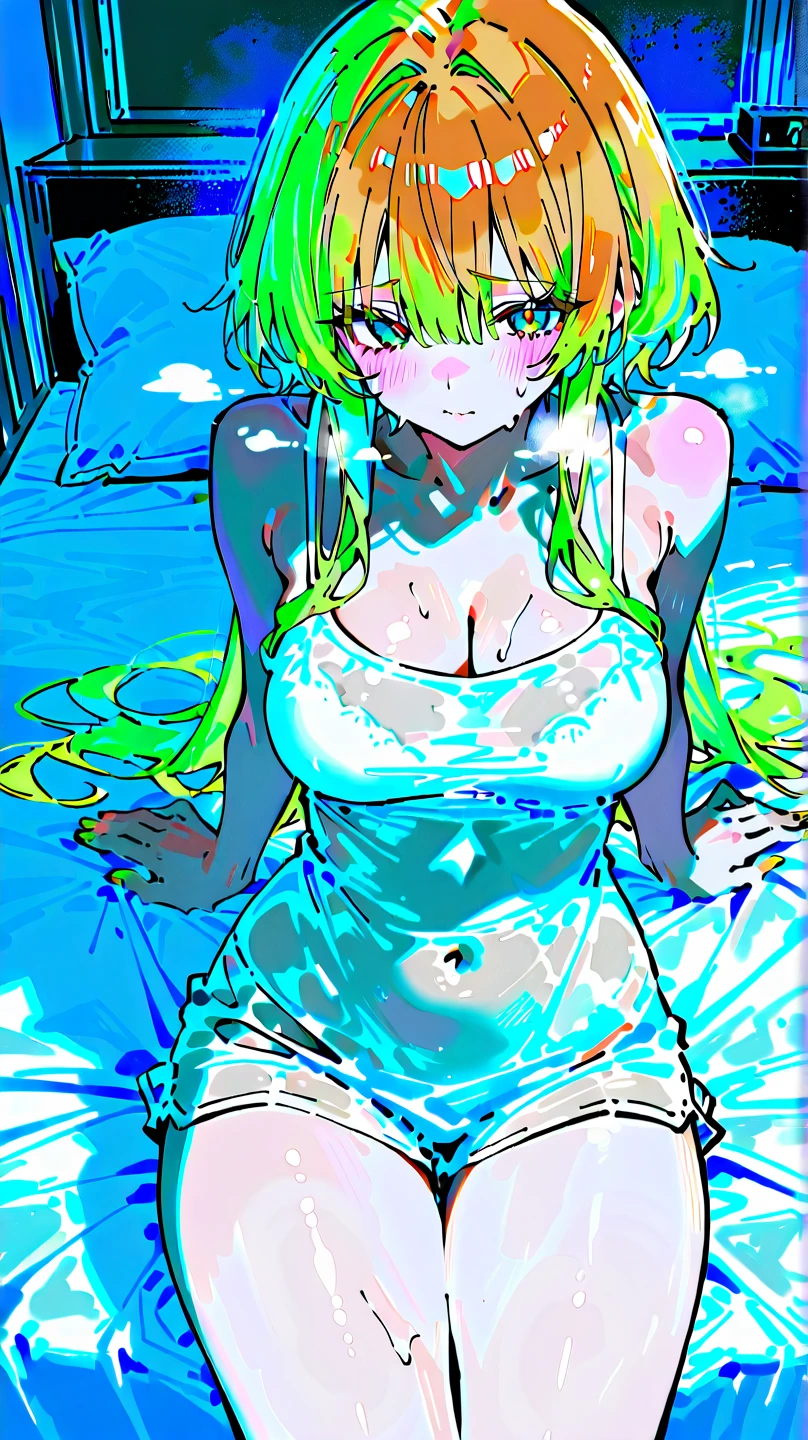 (masterpiece, best quality, ultra-detailed, best illustration:1.3), 1girl, (slime girl:1.3), (transparent:1.3), (see-through:1.1), Lie down, (refraction,reflection:1.1), transparent face, transparent body, transparent skin
